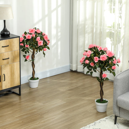 Semoco Set Of 2 Artificial Pink Rose Floral Plants In Pots H8 90cm