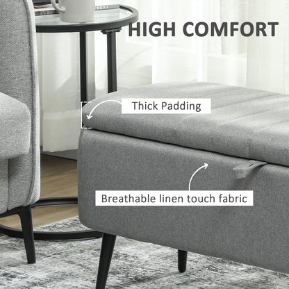 Harika Linen Look Light Grey Storage Ottoman