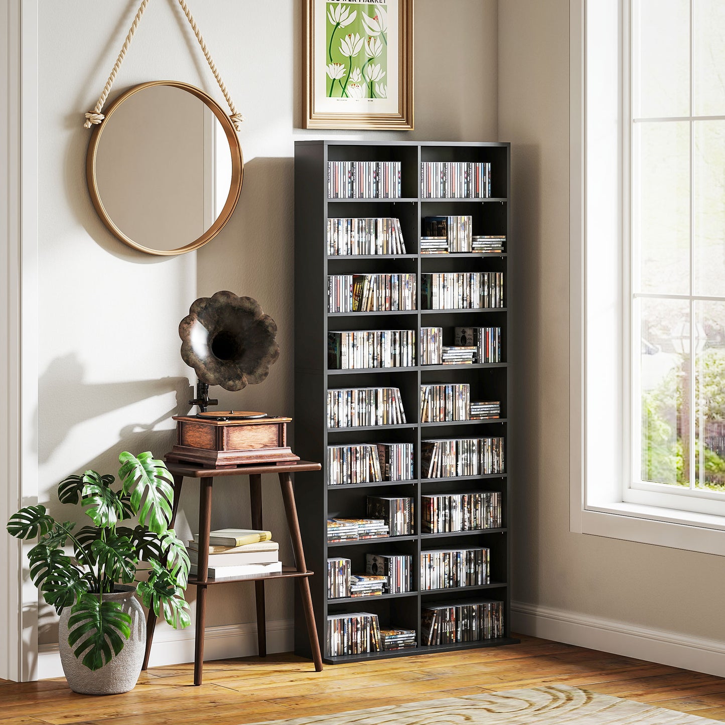 Sezi Wood Black Tall Media Storage Tower With 640 Disc Capacity