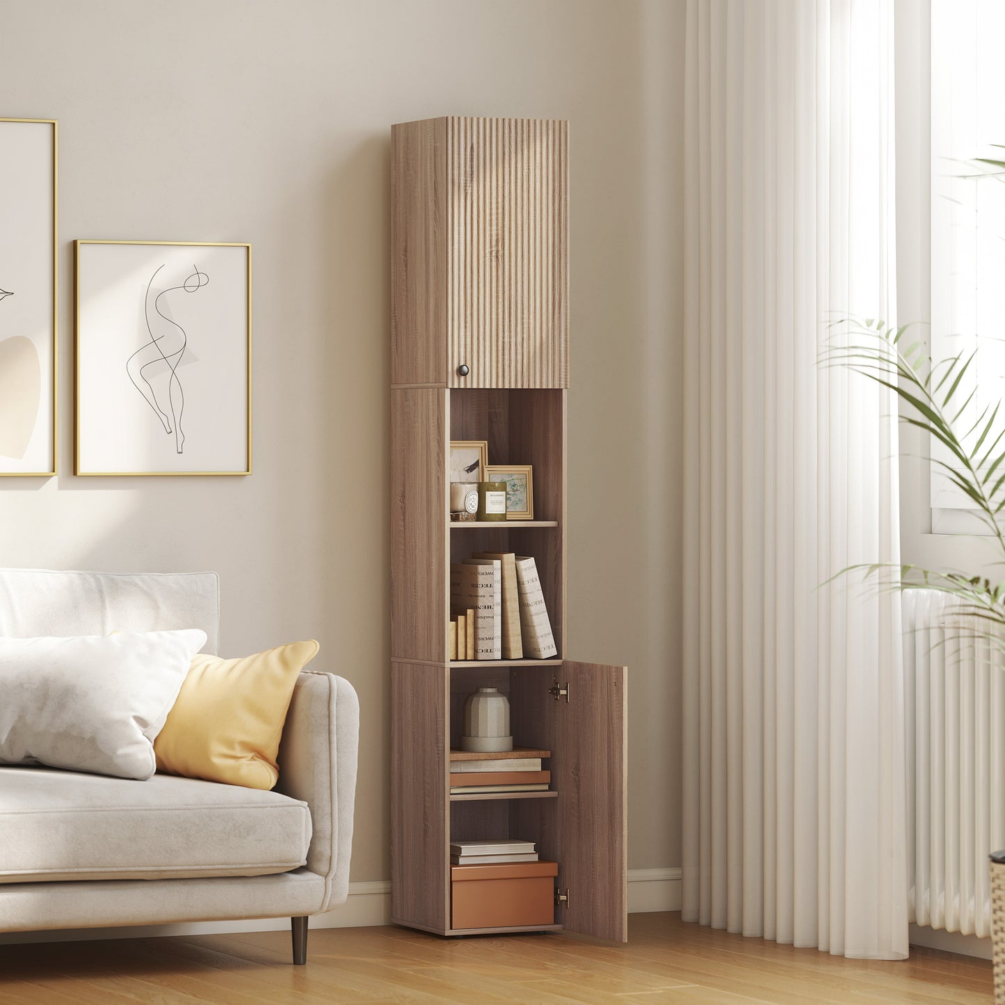 Zivi Tall 6 Tier Bathroom Storage Cabinet Natural Finish