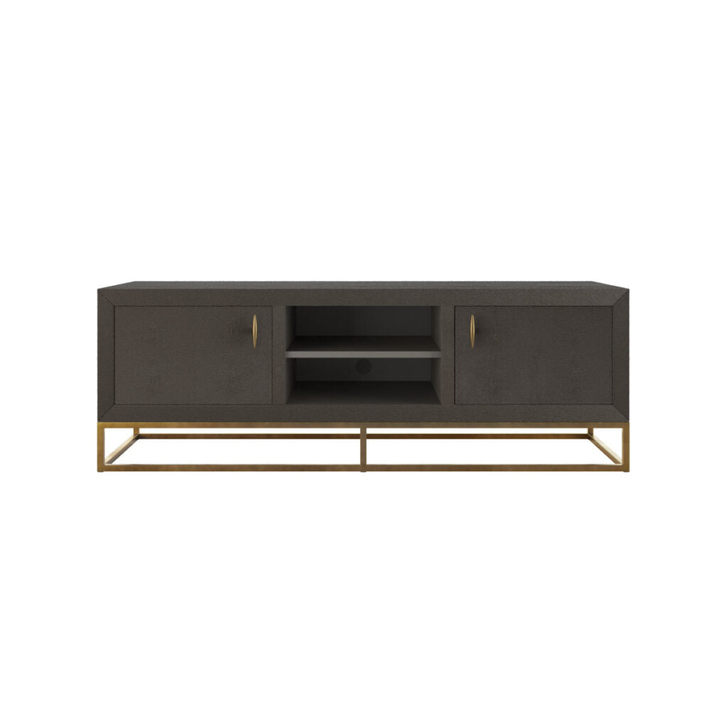 Mandalo Brown Shagreen and Brass Two Door TV Unit