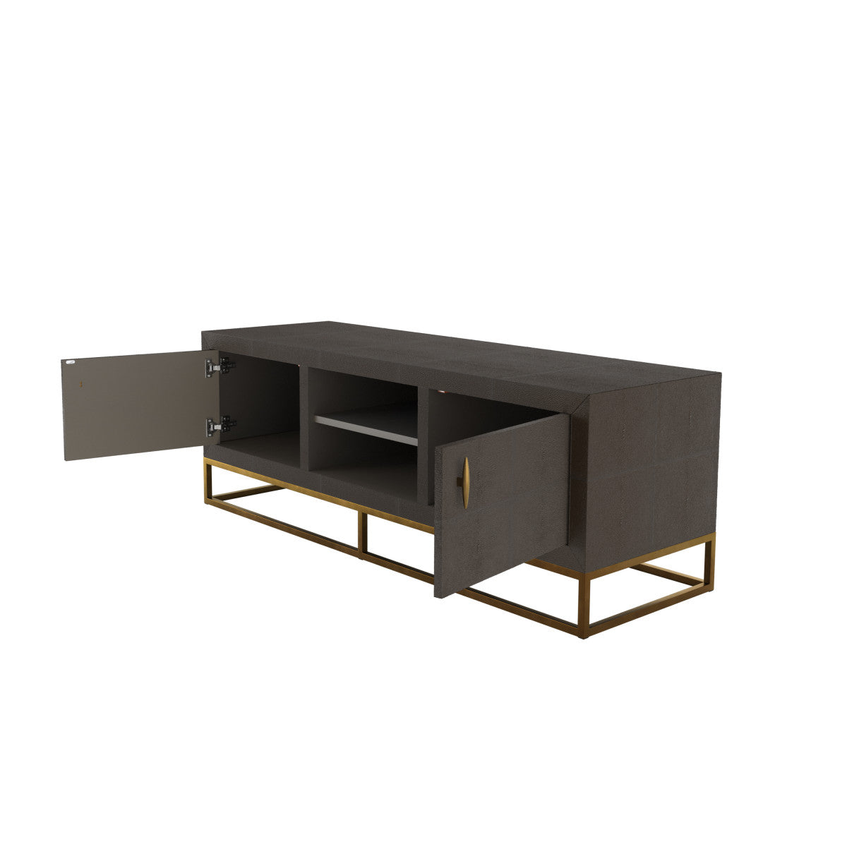 Mandalo Brown Shagreen and Brass Two Door TV Unit