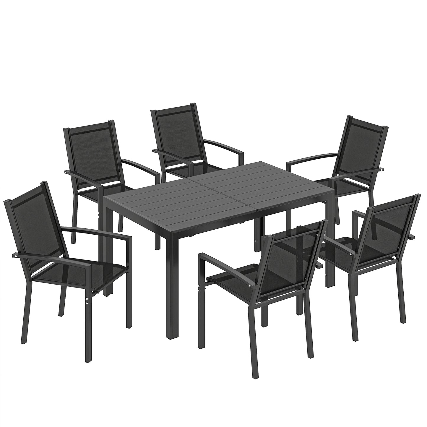 Nohafa 6 Seater Black Mesh Garden Dining Set with Rectangular Table