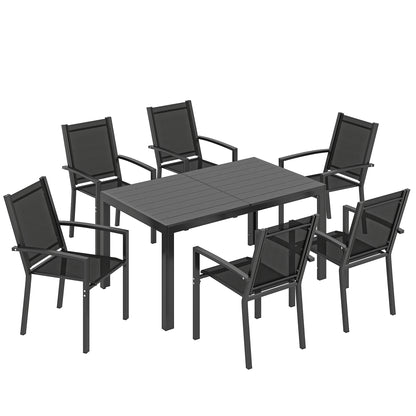 Nohafa 6 Seater Black Mesh Garden Dining Set with Rectangular Table