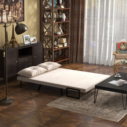 Vaziva Velvet Beige 4 In One Convertible Double Sofa Bed With Cushions