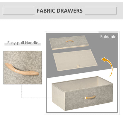 Bafadima Wooden Light Grey 4 Fabric Storage Drawers Chest With Open Shelves