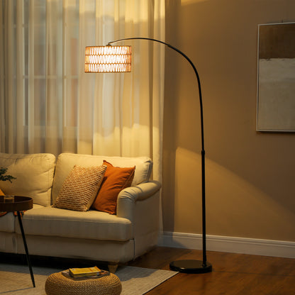 Limo Natural Rattan Black Metal Adjustable Floor Lamp With Dual Layer Shade