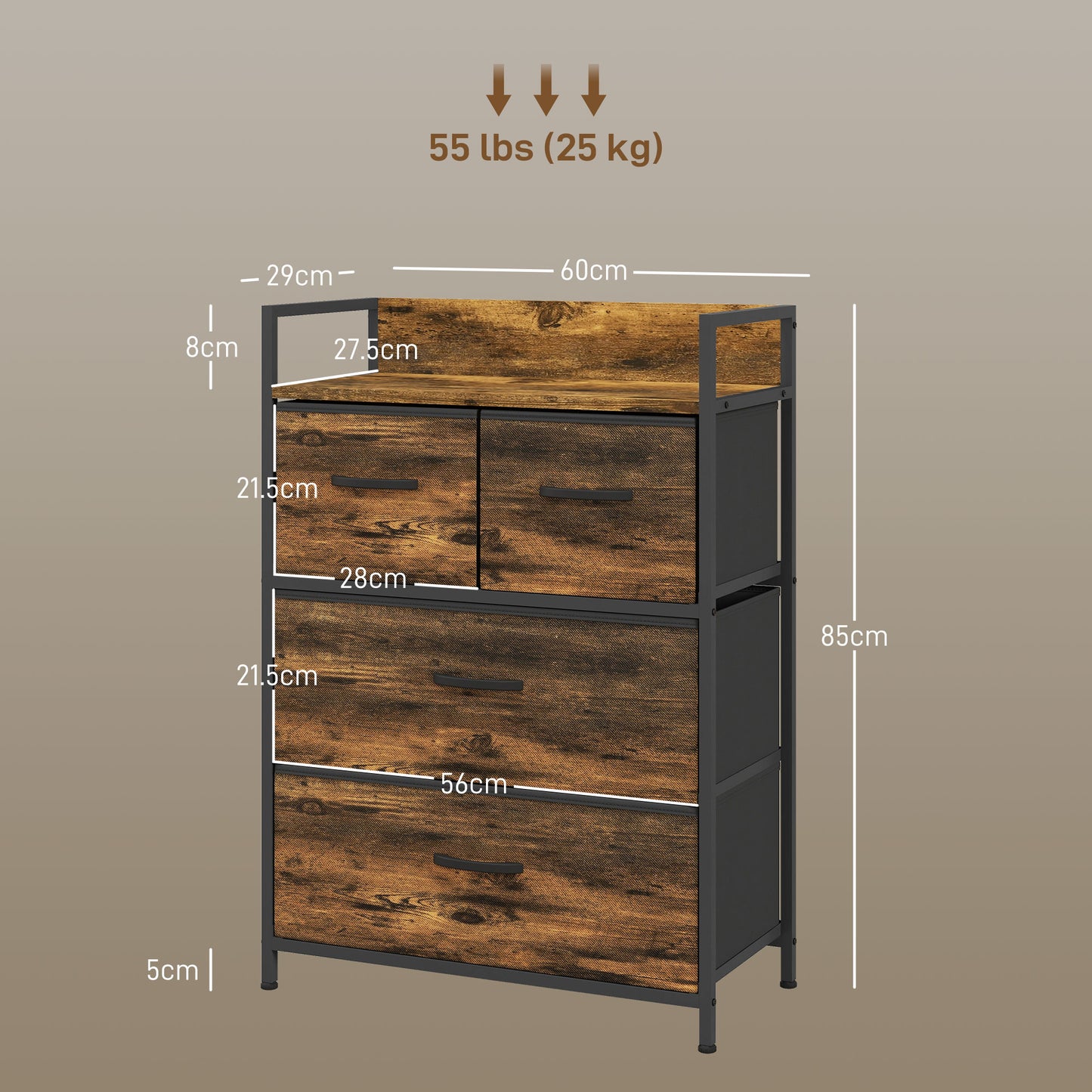 Tolito Fabric And Wood Rustic Brown 4 Drawer Rustic Storage Chest