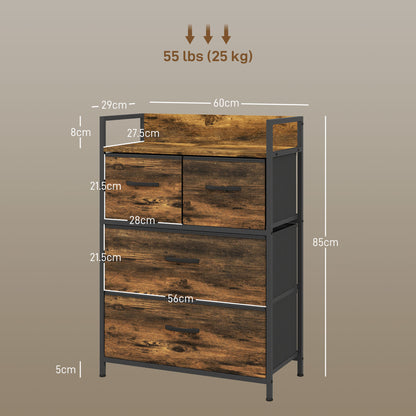 Tolito Fabric And Wood Rustic Brown 4 Drawer Rustic Storage Chest
