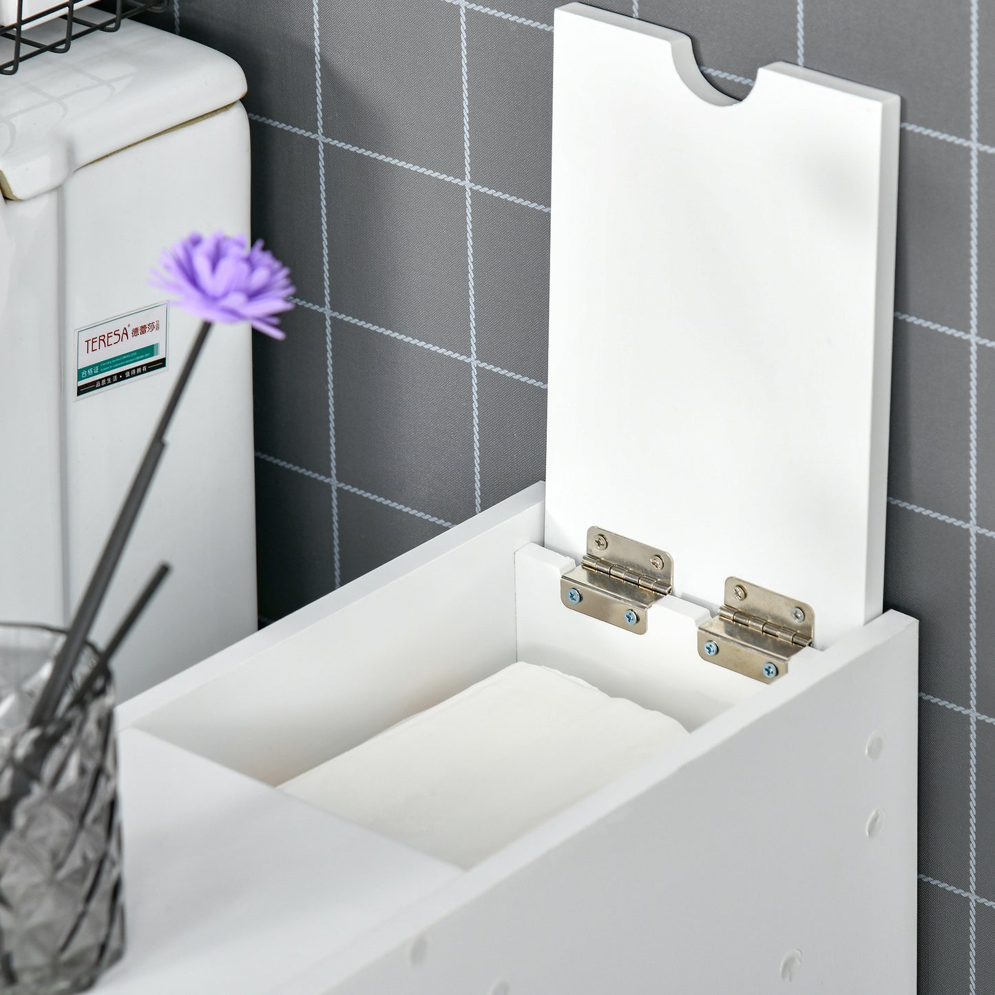 Ninemi Narrow Bathroom Floor Storage Cabinet With Drawers In White