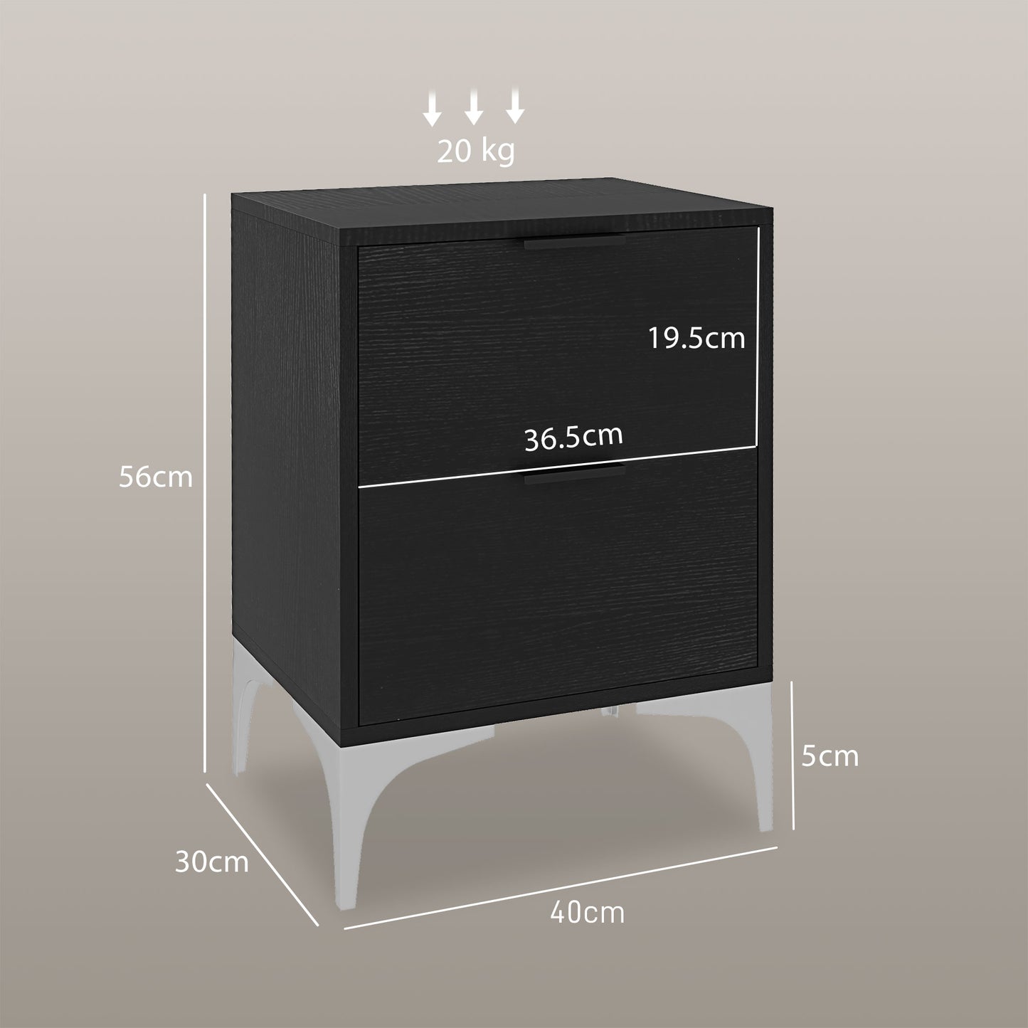 Nesove Set Of 2 Wood and Metal Black Bedside Table 2 Drawers