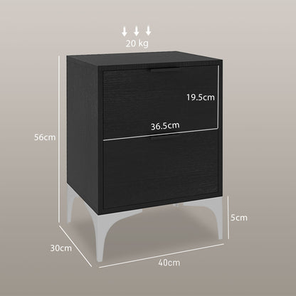 Nesove Set Of 2 Wood and Metal Black Bedside Table 2 Drawers