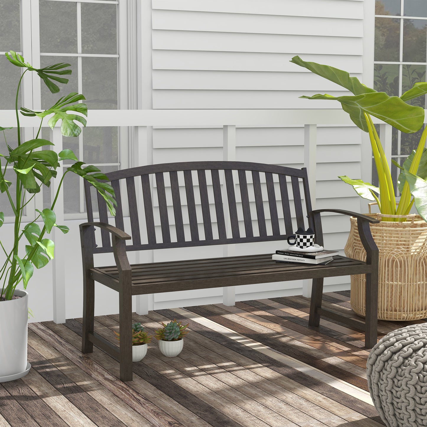 Lilu Metal Brown 2 Seater Outdoor Garden Bench With Slatted Frame