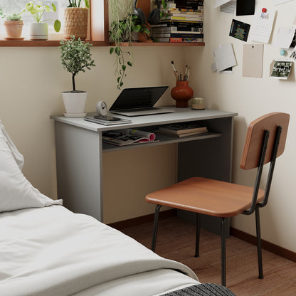 Cottare 90cm Wooden Grey Compact Writing Desk With Storage Shelf
