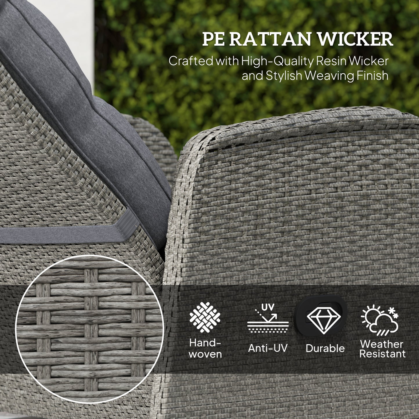 Hafa Rattan Grey 2 Seater Outdoor Chaise Lounge Sofa Set With Cushions