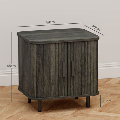 Pasaba Grey Nordic Bedside Table With Tambour Sliding Door And Metal Legs