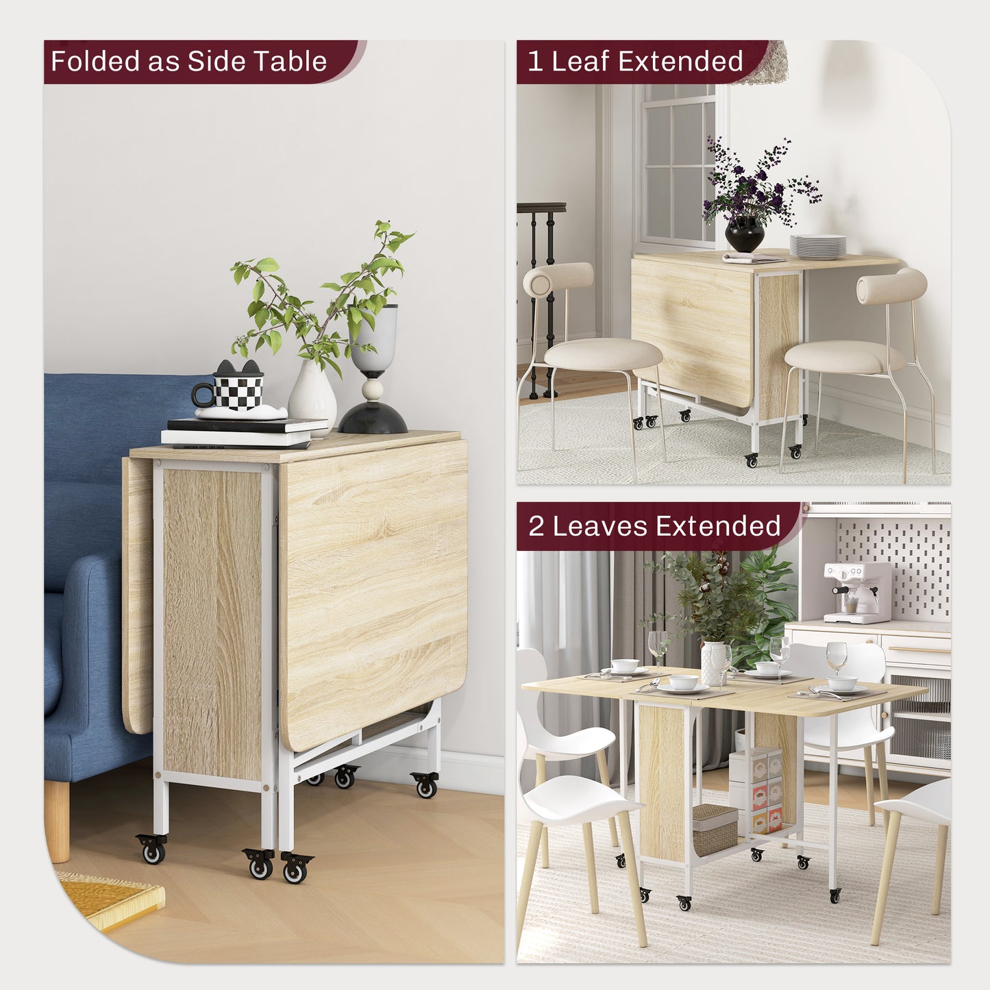 Suni Reta Wooden Natural And White Drop Leaf Dining Table Seating 6
