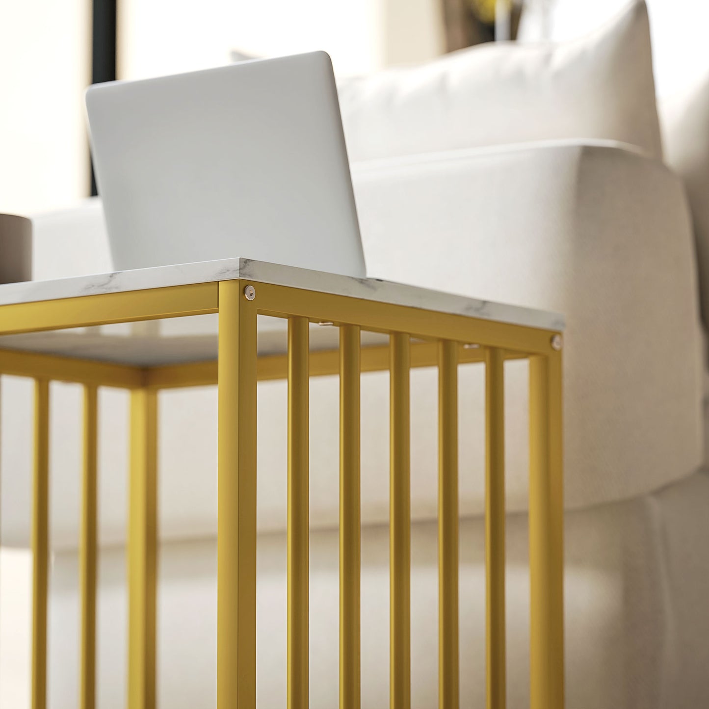 Rolana Set Of 2 Nesting Coffee Tables Metal And Marble Effect and Gold Frame