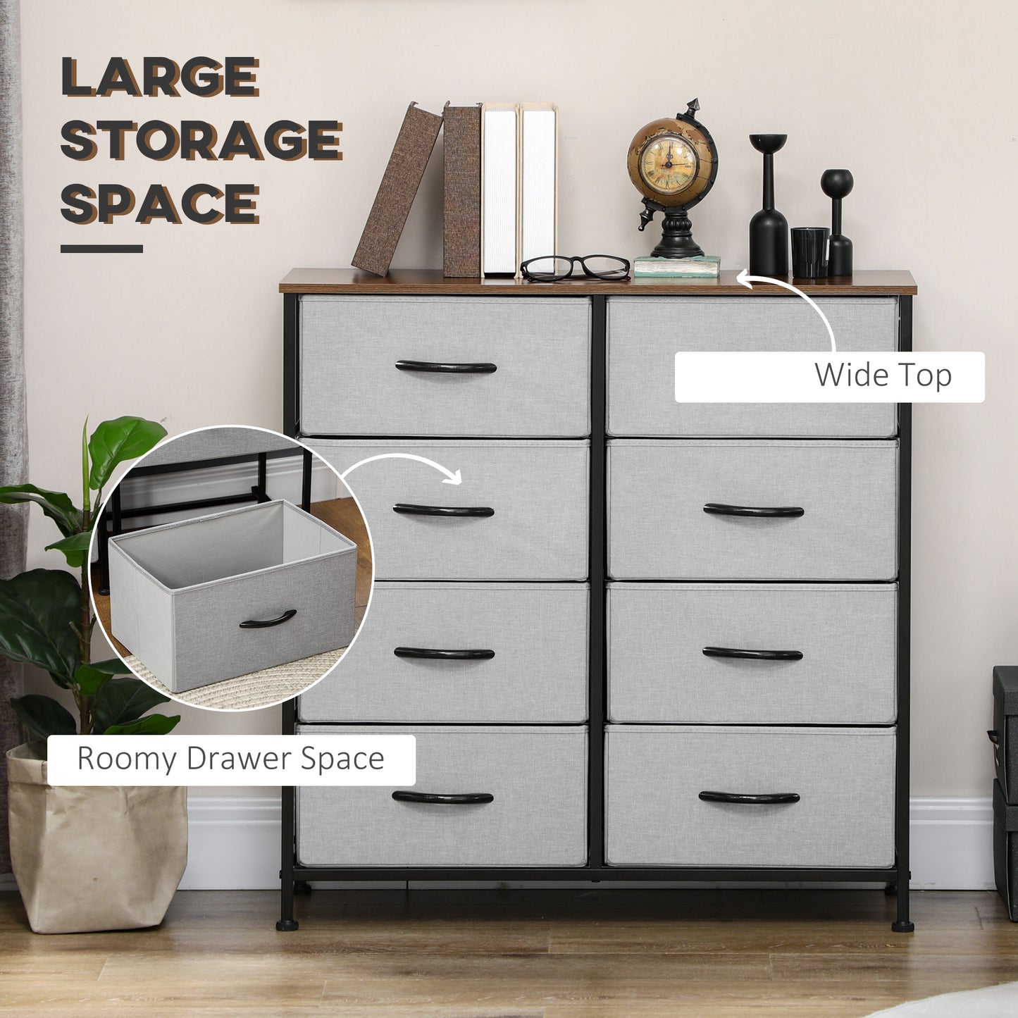 Norole Metal And Fabric Grey 8 Drawer Industrial Storage Chest With Steel Frame