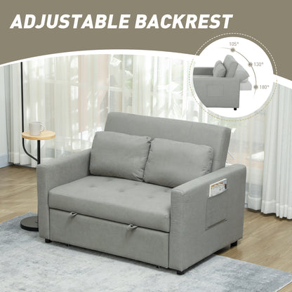 Sedisa Fabric Light Grey 2 Seater Convertible Sofa Bed With Side Pockets And Cushions