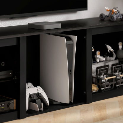 Filu Nara 160cm Wooden Black TV Stand With LED Lighting And Storage For 65 Inch Screens