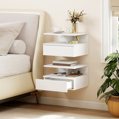 Toriro White Set Of 2 Floating Wall Mounted Bedside Tables 1 Drawer 1 Shelf