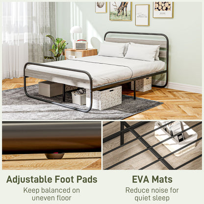 Cozine 4FT6 Grey and Black Metal Industrial Double Platform Bed Frame