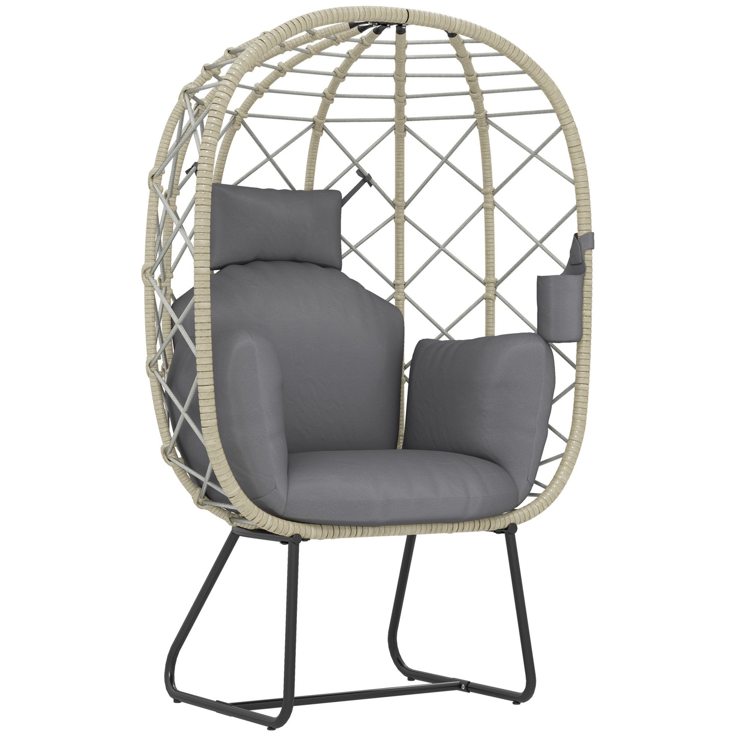 Sepano Rattan Grey Outdoor Garden Egg Chair With Cushions Headrest And Cup Holder