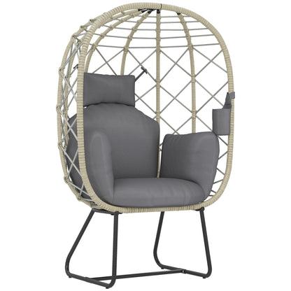 Sepano Rattan Grey Outdoor Garden Egg Chair With Cushions Headrest And Cup Holder
