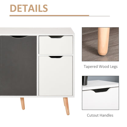Domavi Wooden Grey Floor Standing Sideboard 2 Drawers 2 Doors