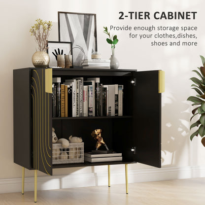 Mose Black And Gold Art Deco Style Sideboard 2 Doors