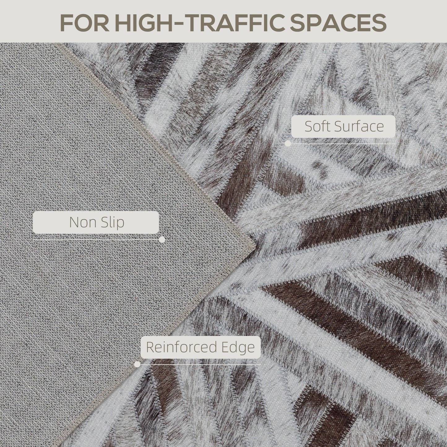 Fisuk 290 x 200cm Chenille Brown Triangle Pattern Non Slip Washable Rug