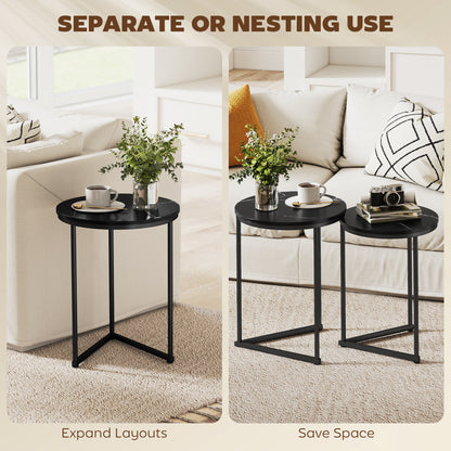 Tolira Set Of 2 Wooden Black Marble Effect Nesting Tables
