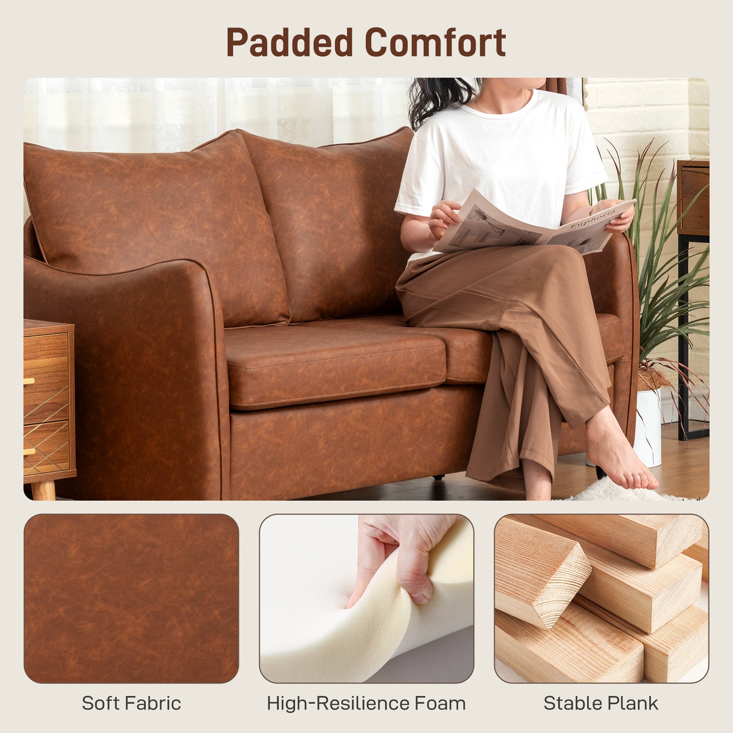 Mipa Brown  Faux Leather Marble Effect 2 Seater Sofa