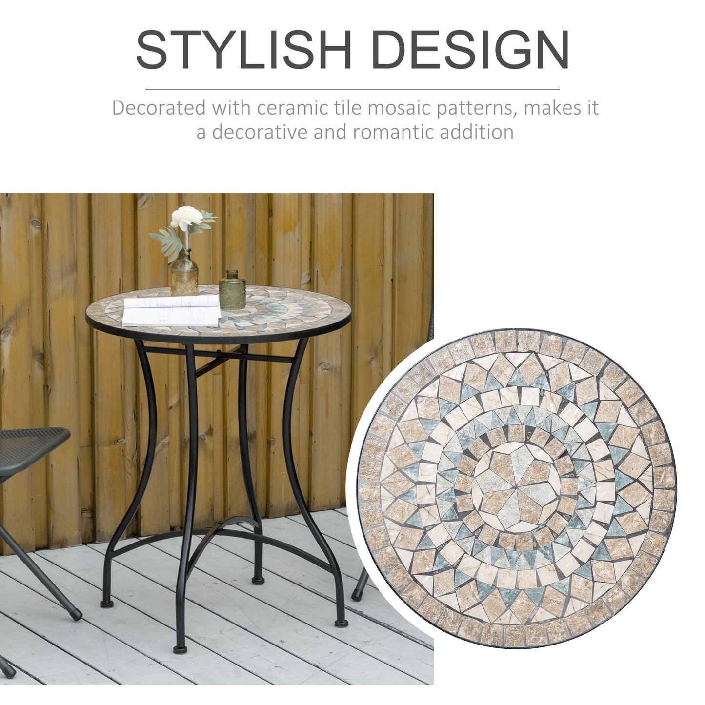 Nafiro Metal Green Round Mosaic Outdoor Patio Bistro Table