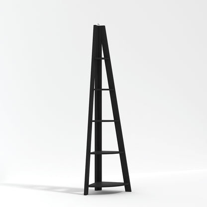 Athy Black Wooden Corner Ladder Shelving 4 Shelves