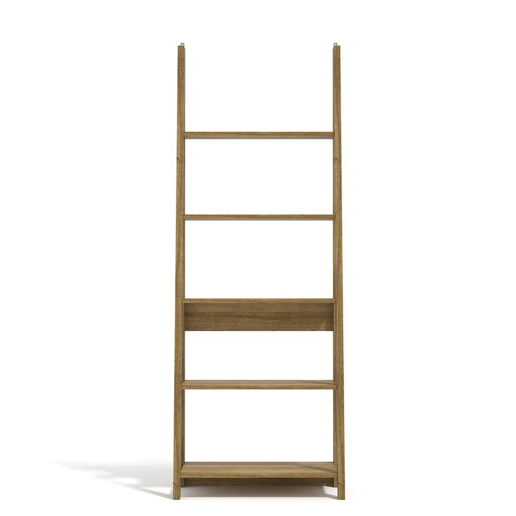 Athy Brown Oak Wooden Ladder Bookcase 5 Shelves
