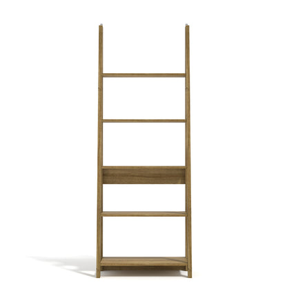 Athy Brown Oak Wooden Ladder Bookcase 5 Shelves