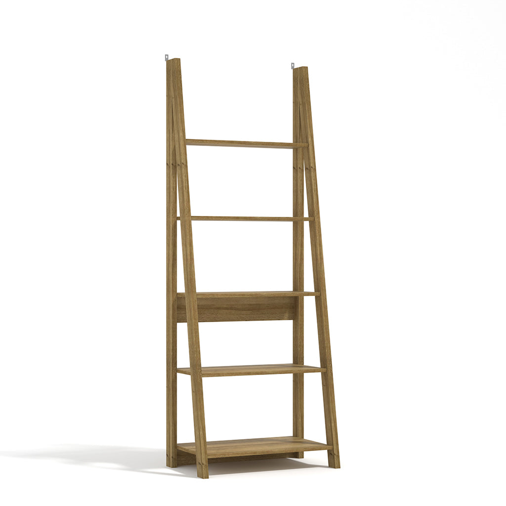 Athy Brown Oak Wooden Ladder Bookcase 5 Shelves