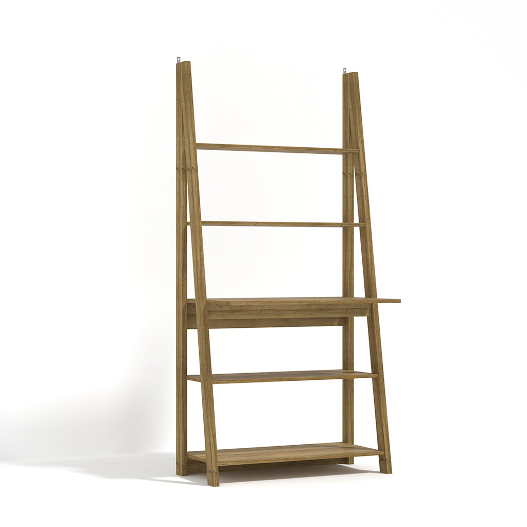 Athy Brown Oak Wooden Ladder Desk 5 Shelves