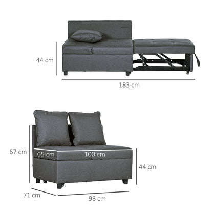 Lomo Fabric Grey 3 In 1 Convertible Single Sofa Bed With Magazine Pocket