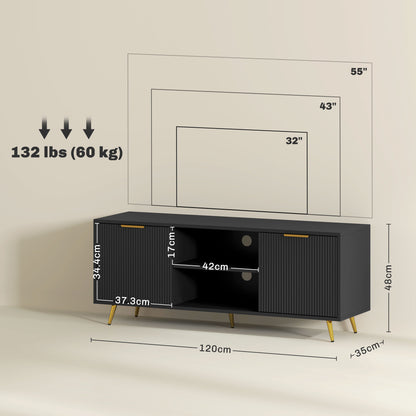 Ellini Wooden Black TV Stand With 2 Open Shelves 2 Doors For Screens Up To 55 Inches