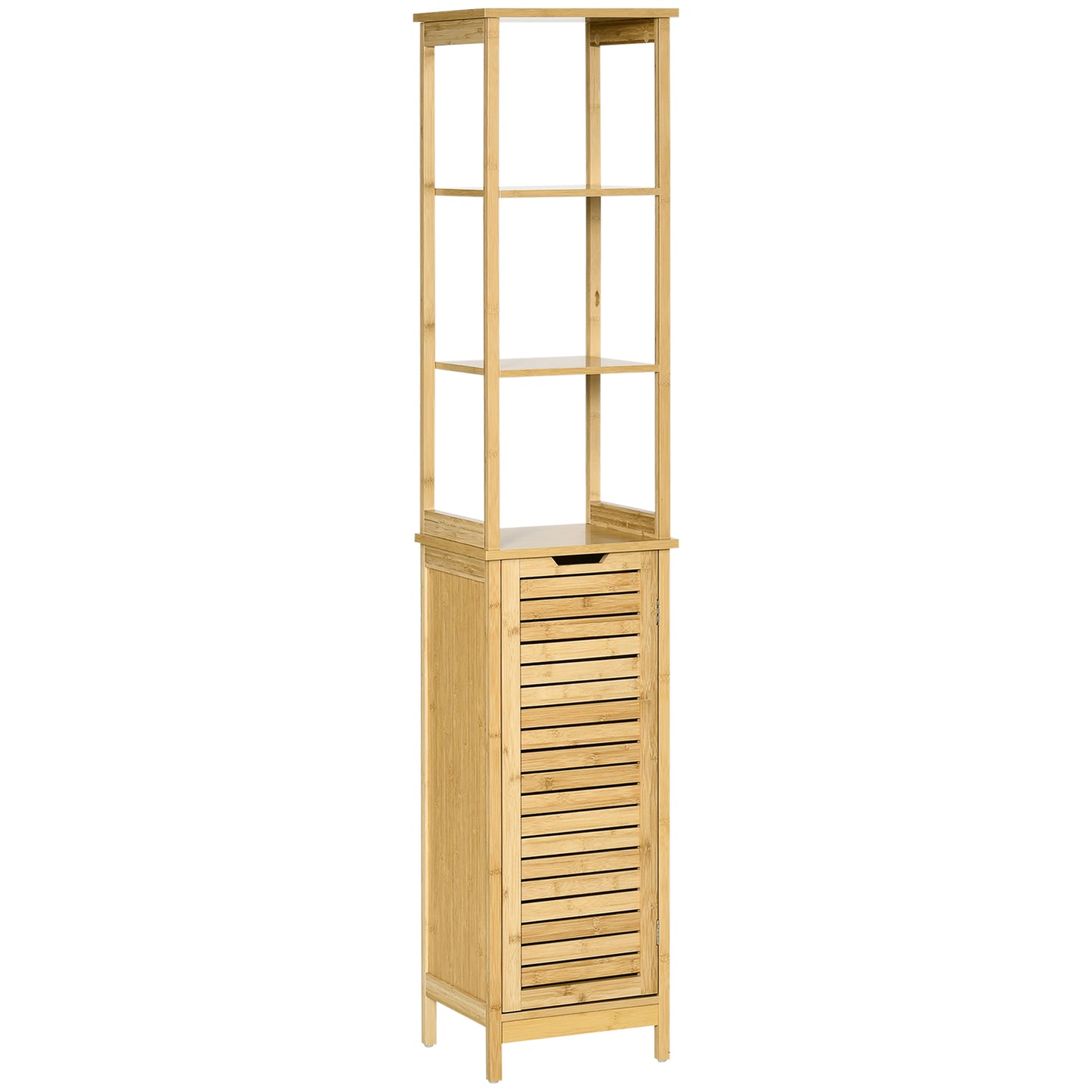 Rolema Tall Slim Bamboo Bathroom Storage Cabinet With 3 Tier Shelving Natural Finish