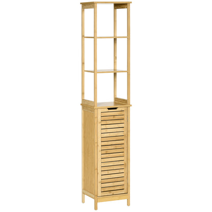 Rolema Tall Slim Bamboo Bathroom Storage Cabinet With 3 Tier Shelving Natural Finish