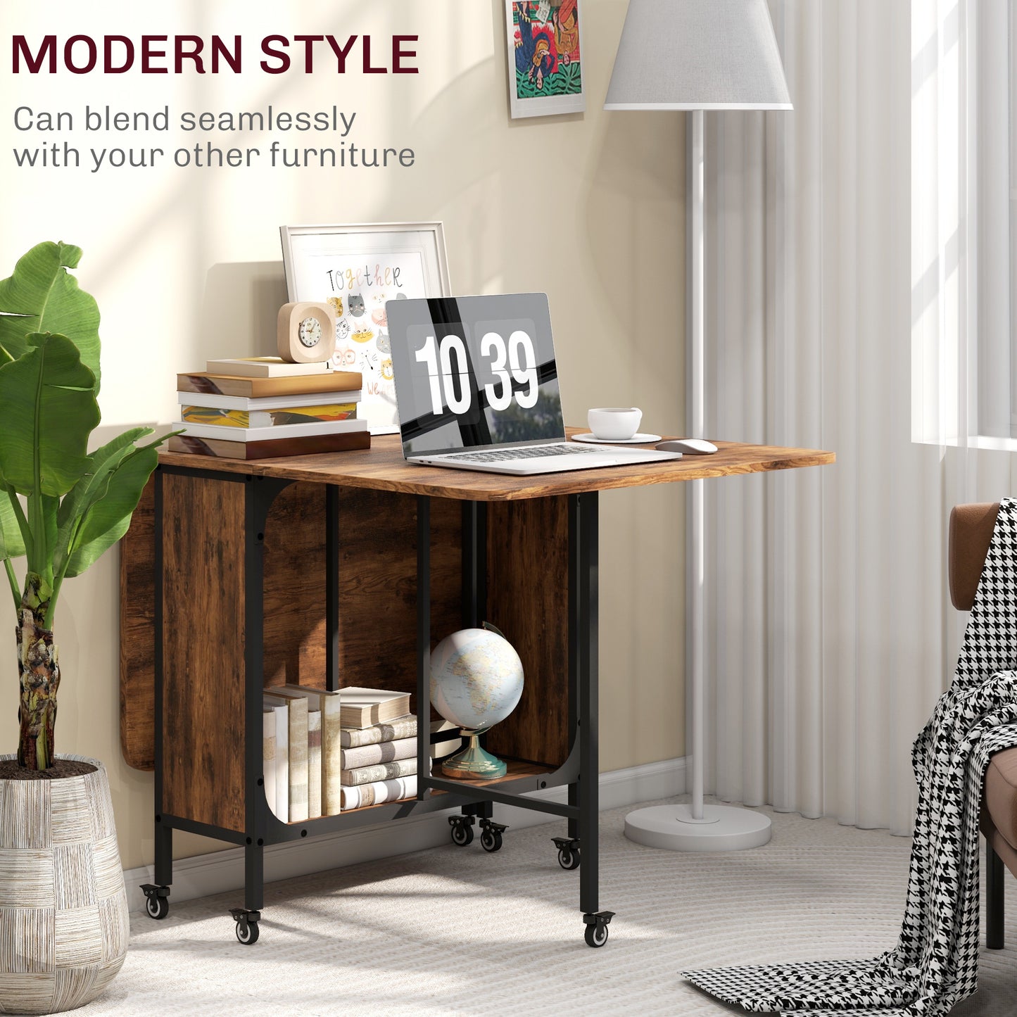 Nilanana Wooden Rustic Brown And Black Drop Leaf Dining Table Seating 6