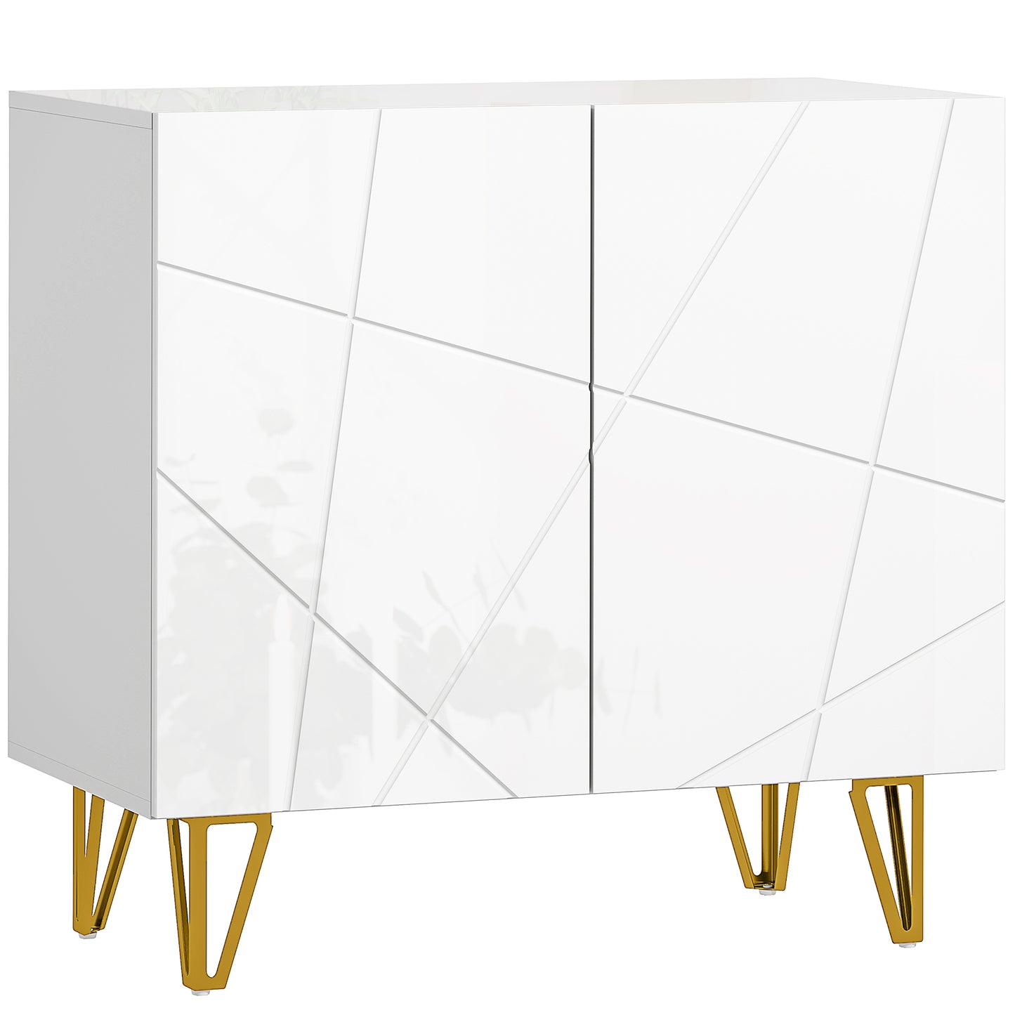 Diro High Gloss White Geometric Pattern Sideboard With Gold Hairpin Legs