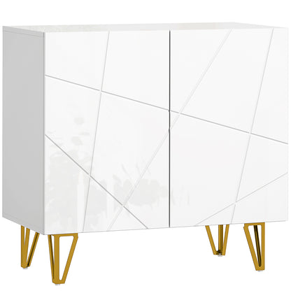 Diro High Gloss White Geometric Pattern Sideboard With Gold Hairpin Legs