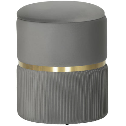 Vami Velvet Grey Storage Ottoman With Soft Upholstered Finish Gold Accent