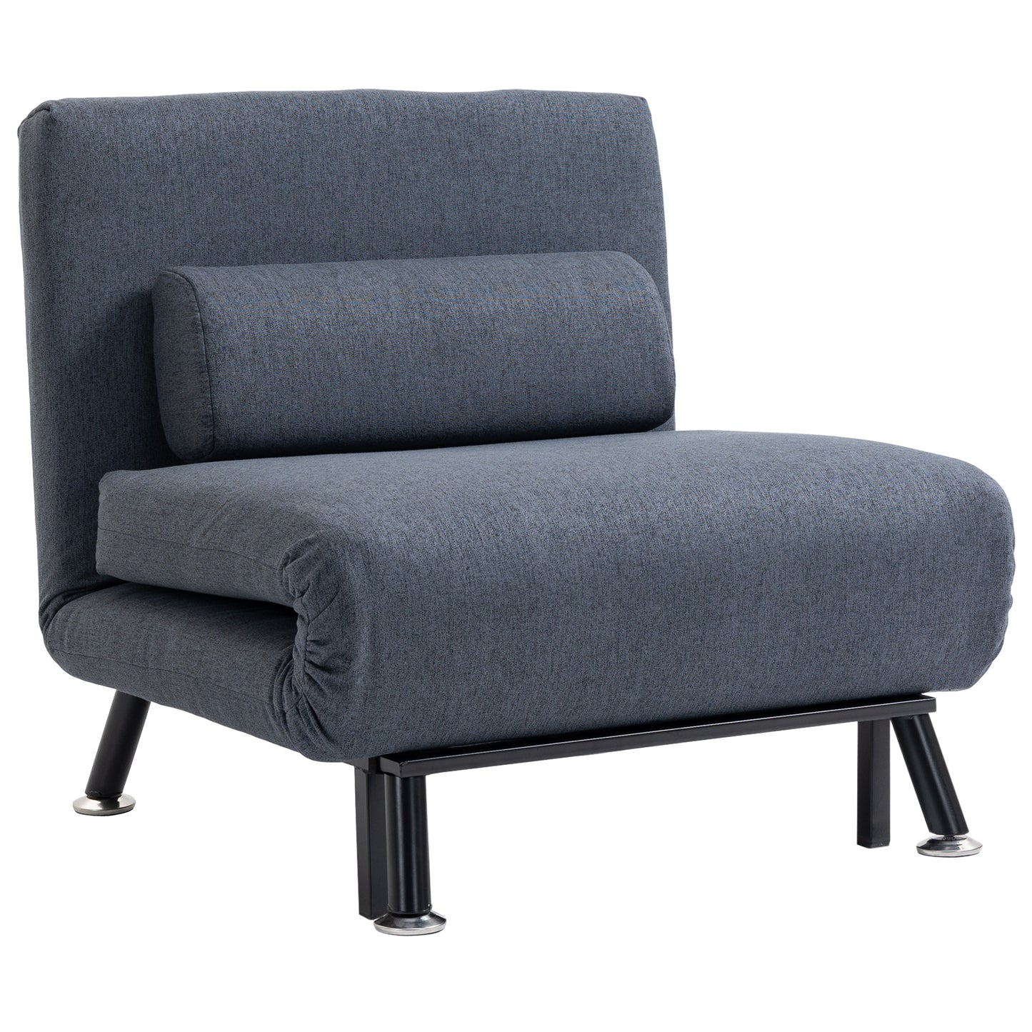 Raha Linen Dark Grey 3 In One Convertible Chair Bed With Adjustable Backrest And Pillow