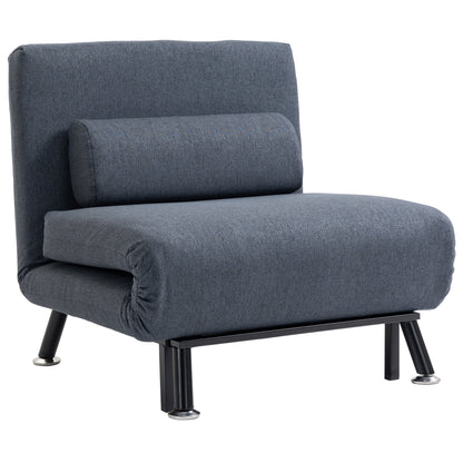 Raha Linen Dark Grey 3 In One Convertible Chair Bed With Adjustable Backrest And Pillow